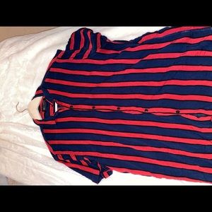 Blue & Red stripped button up shirt